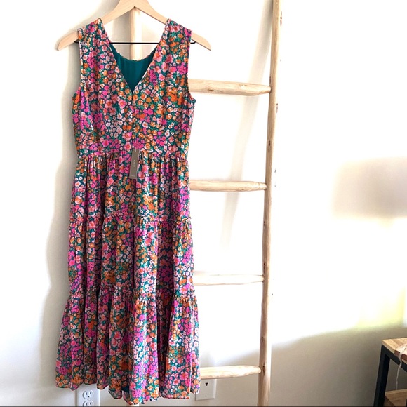 XS J.CREW Tiered Midi Dress in Micro Meadow Print - Picture 5 of 10